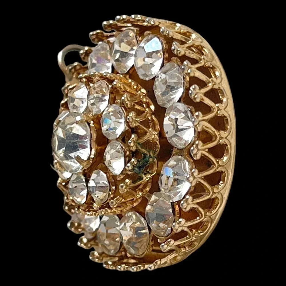 Vintage Round Signed Coro Pendant Layers of Clear Stones Gold-Tone 70s